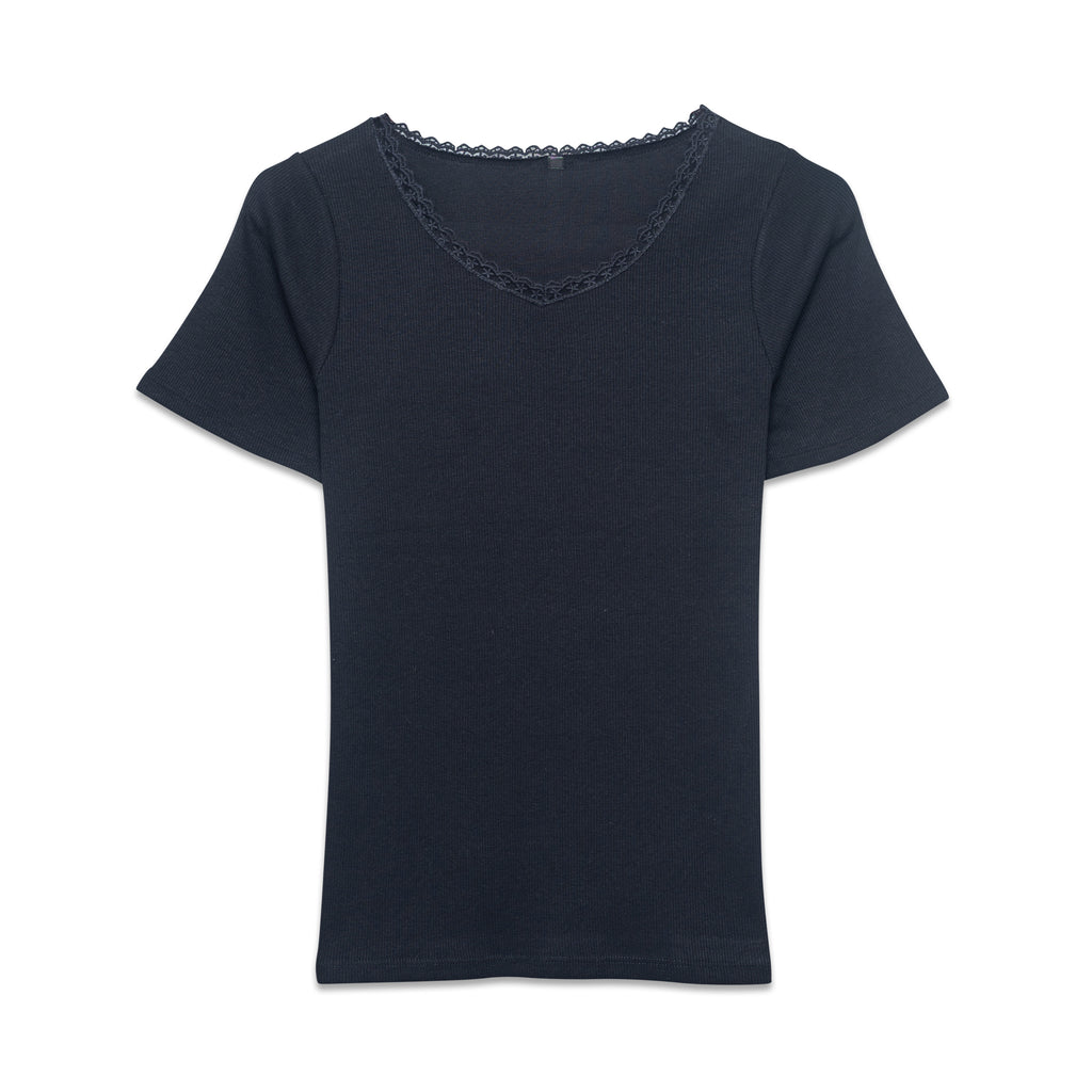 Lace Neck Ladies T-Shirt Short Sleeve