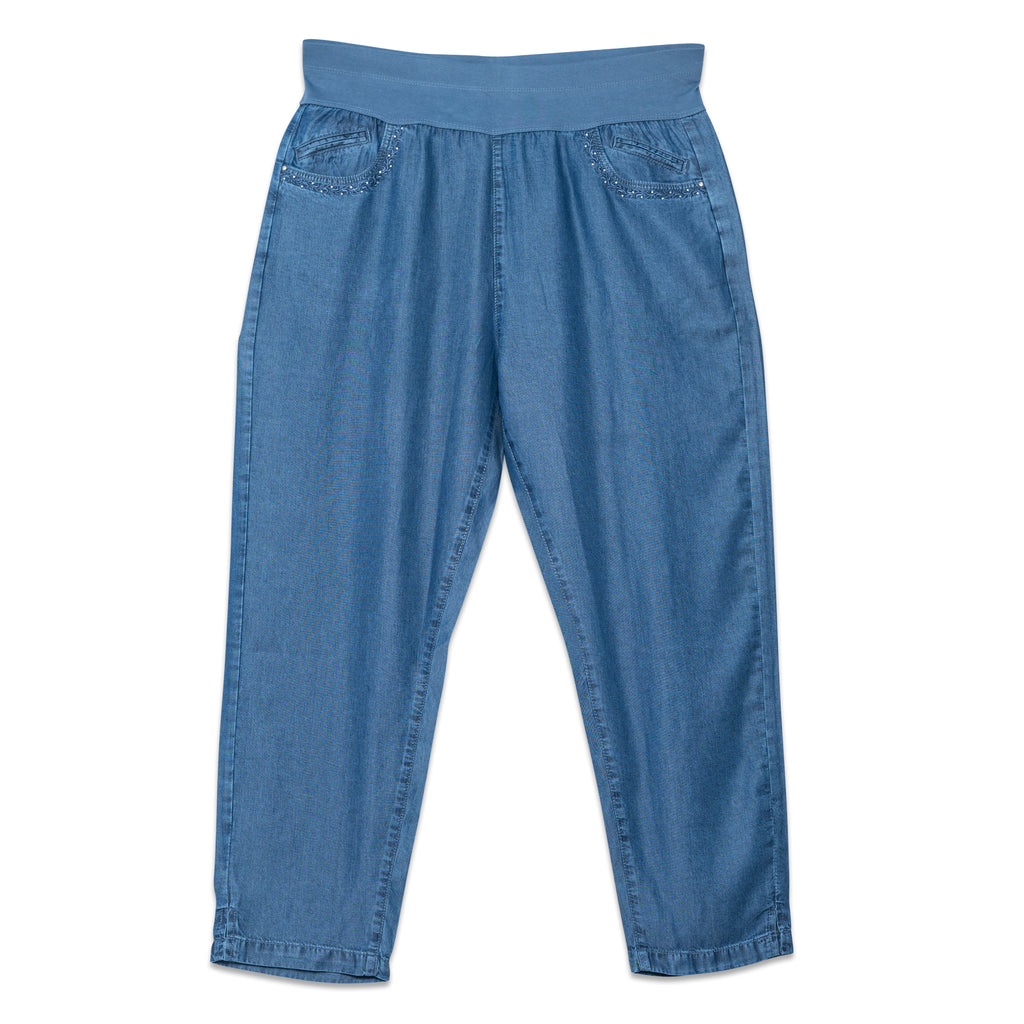 Elastic Waistband Ladies Jeans Pants