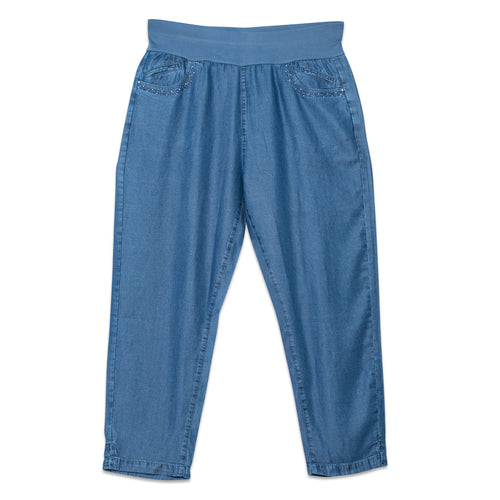 Elastic Waistband Ladies Jeans Pants