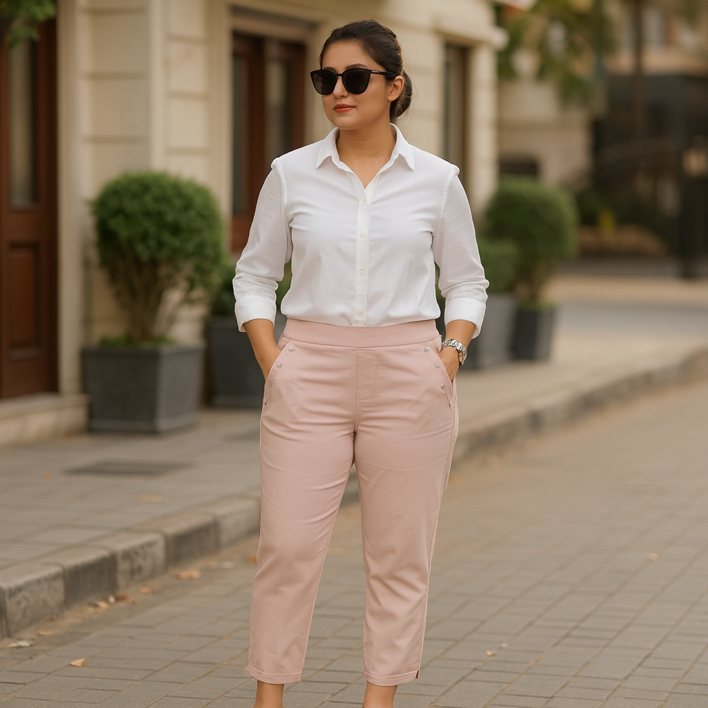 Elastic Waistband Four Quarter Ladies Gabardine Pants