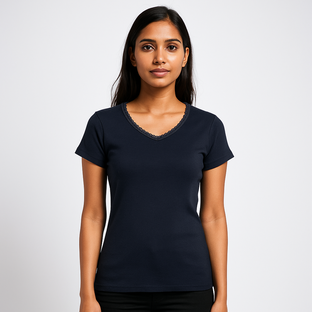 Lace Neck Ladies T-Shirt Short Sleeve