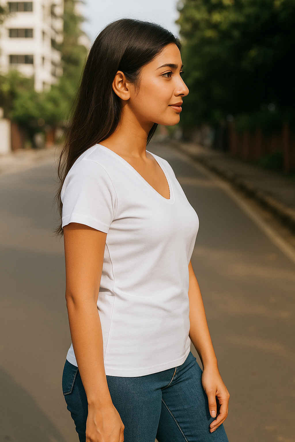 Lace Neck Ladies T-Shirt Short Sleeve