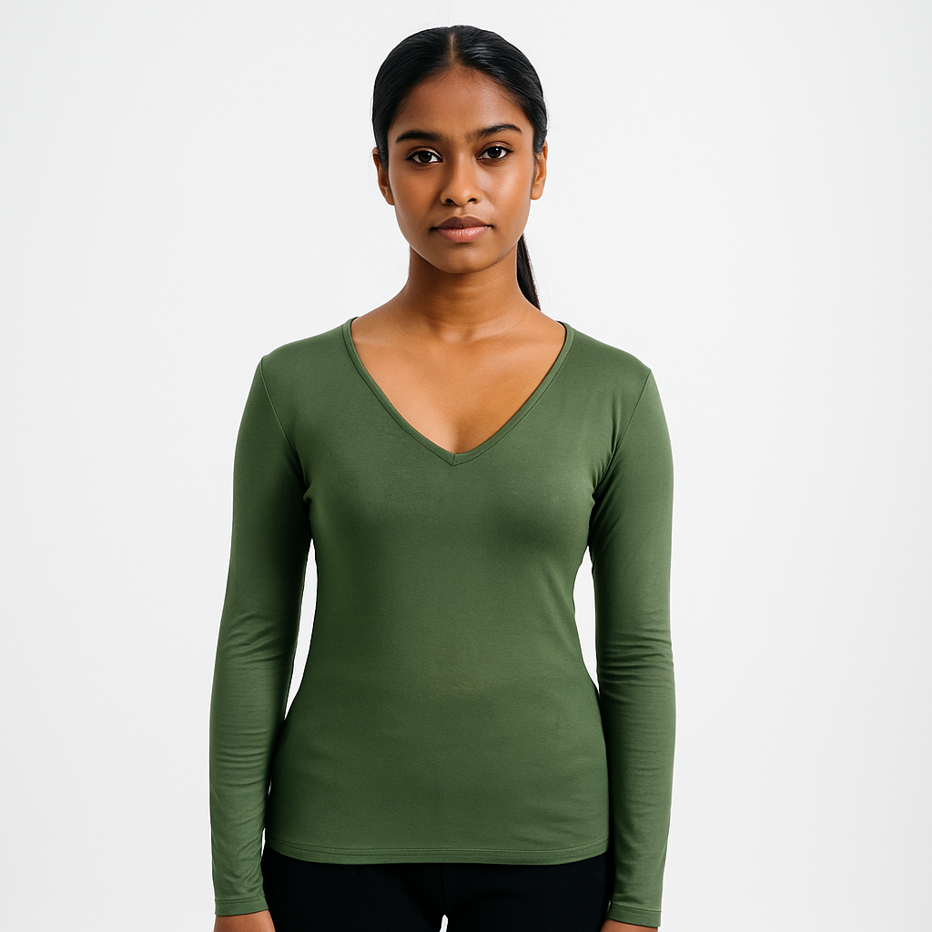 Body Fit Ladies T-Shirt V-Neck Full Sleeve