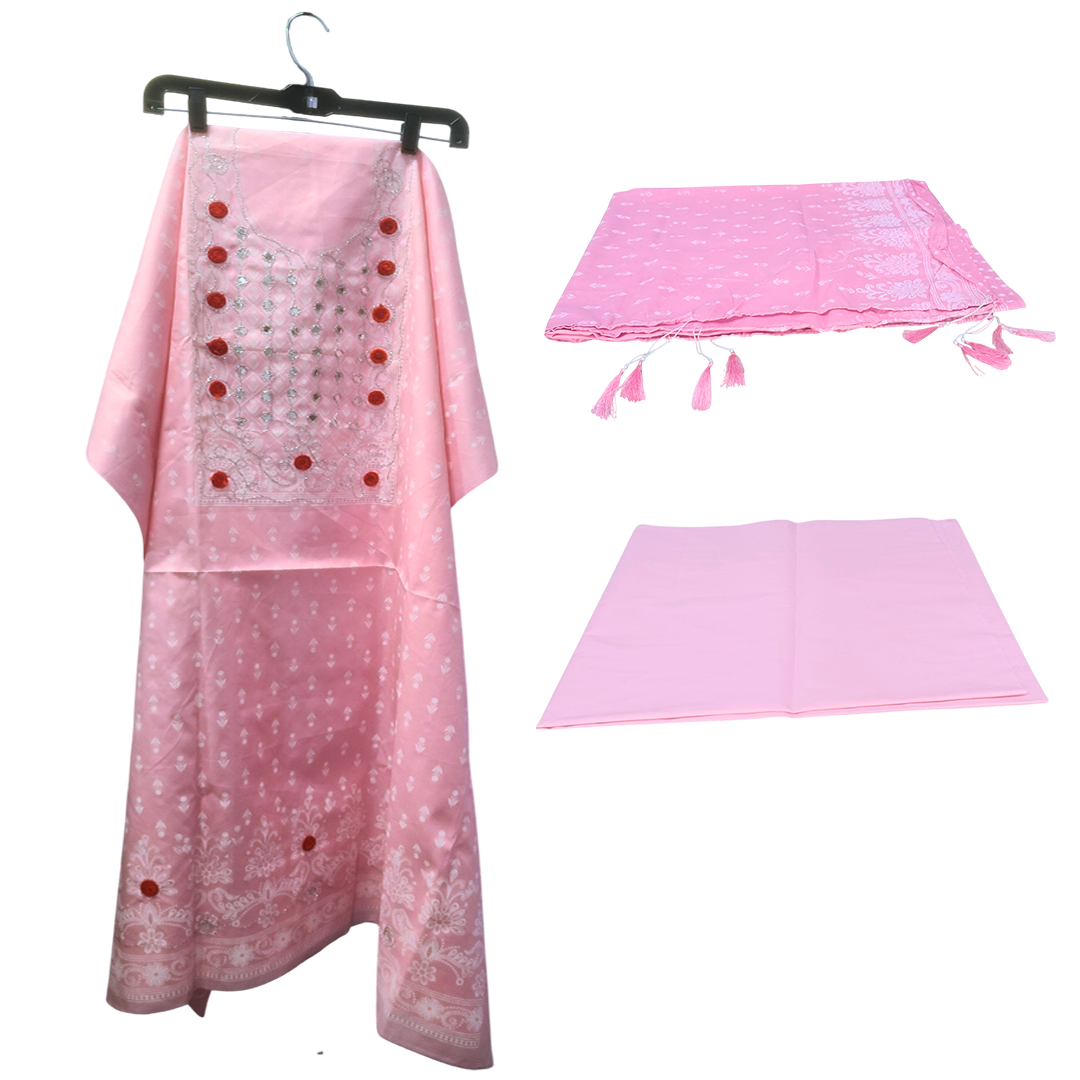 Elegant Karchupi 3pcs Dress Set I 🌸 Baby Pink