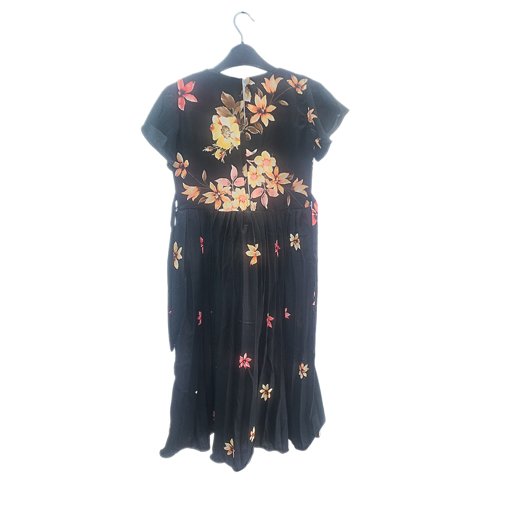 Elegant Floral Print Black Frock - Premium Collection