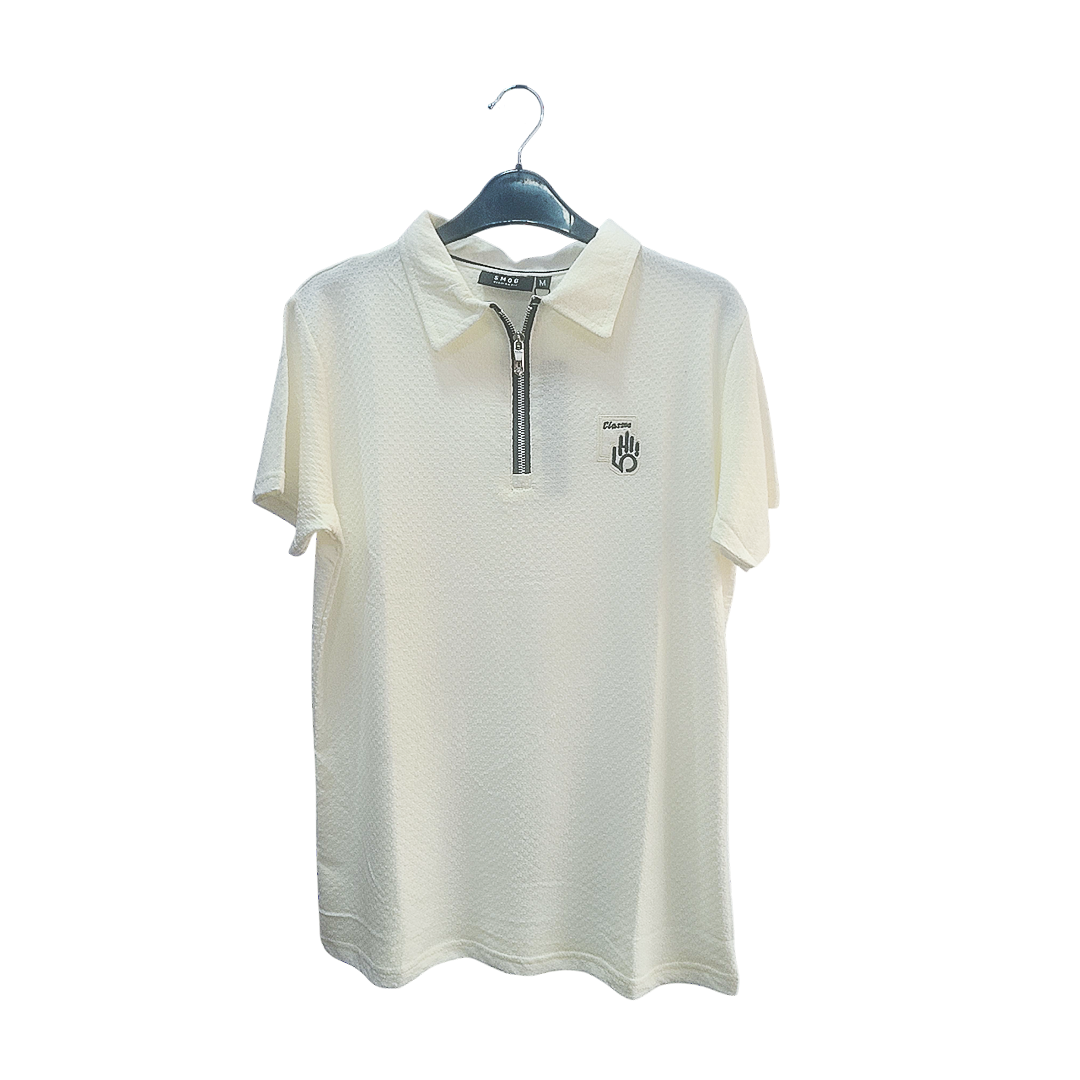 SMOG Cream Color Polo Shirt for Men | Zipper Polo