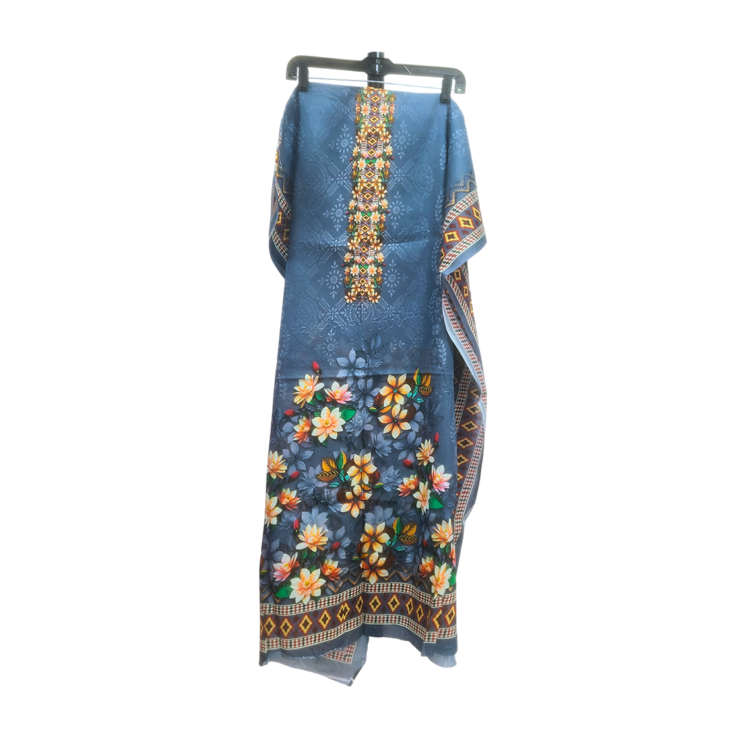 Deep Blue Thread Work All-Over Printed Aari 3-Piece Dress