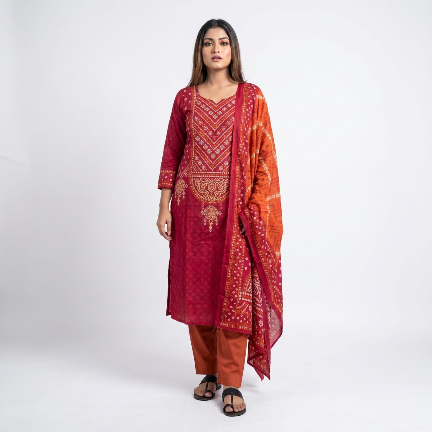 Buy Hot Pink Lahori Rajasthani Chunri Three Piece in Online BD - Rupkar