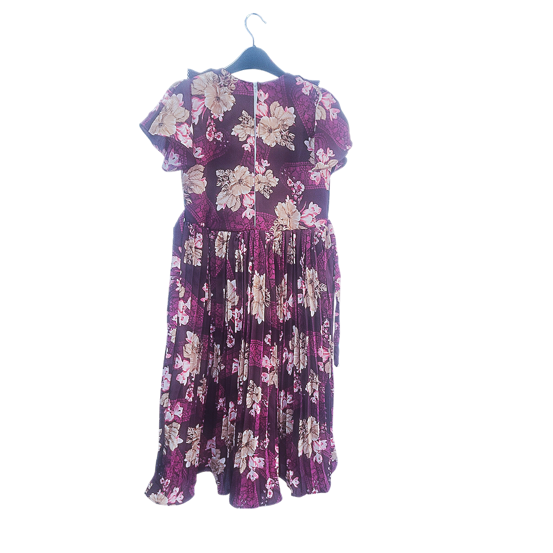 Elegance in Bloom – Premium Maroon Floral Pleated Frock