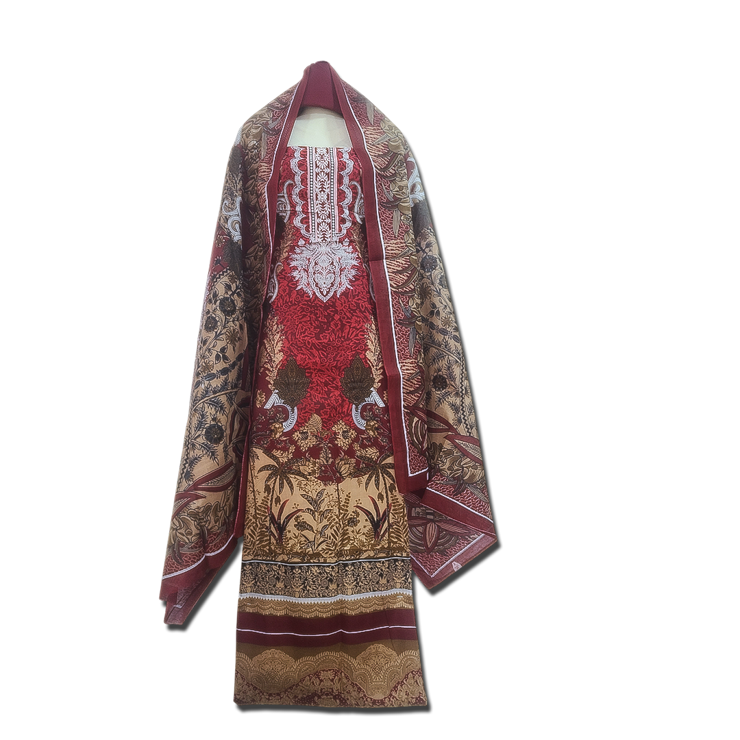 Zam Zam Alamkari Premium 3pcs Dress – Maroon Color
