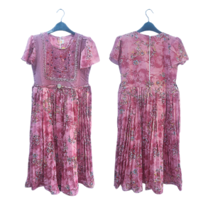 Graceful Charm – Dusty Pink Embroidered Floral Frock