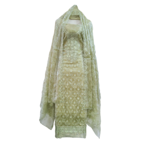 Premium Jimmy Choo (Georgette) Embroidered 3pcs Dress – | Pista Green