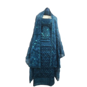 Premium Jimmy Choo (Georgette) Embroidered 3pcs Dress – | Sea Blue