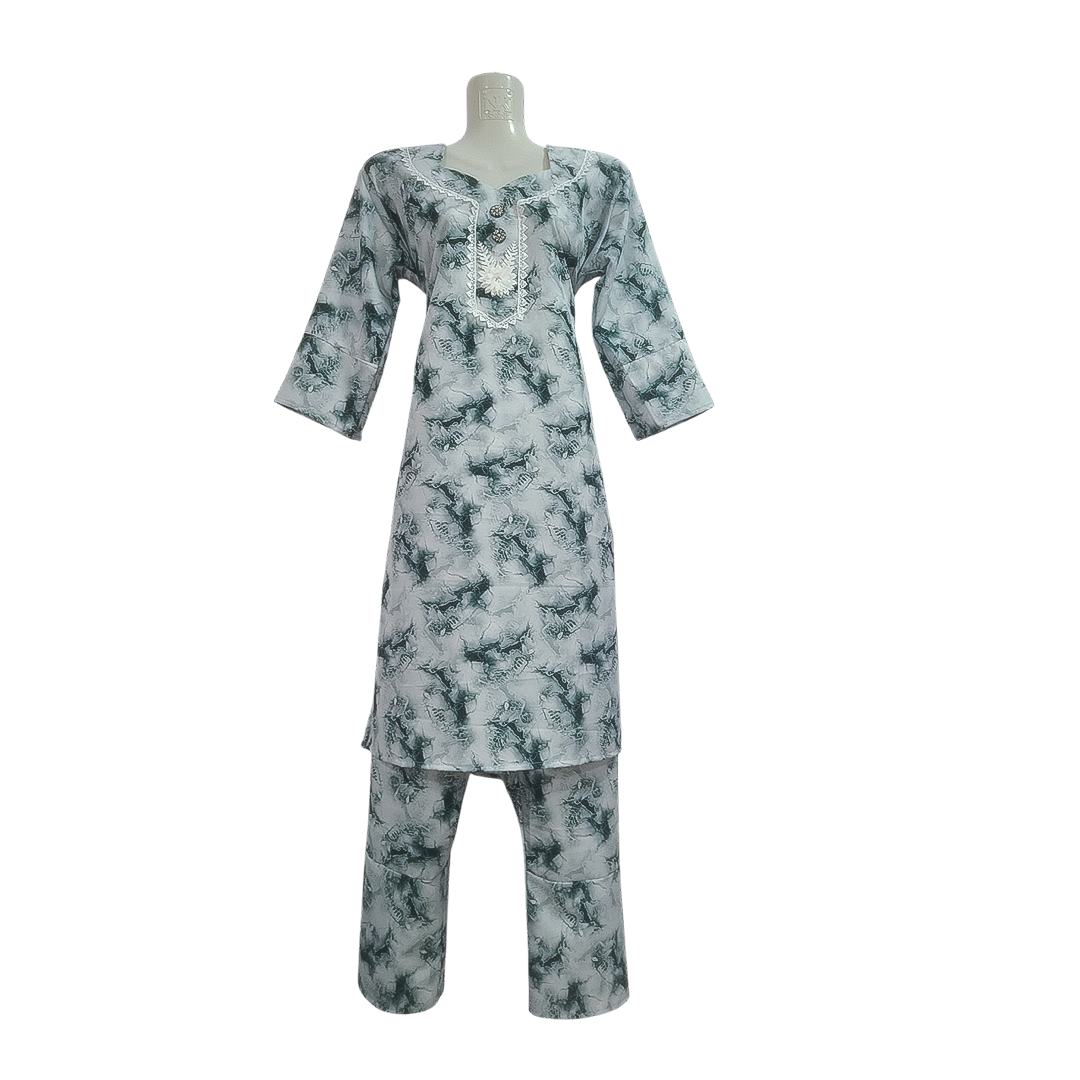 Grey Green Floral Co-Ord Set – Smart, Elegant & Everyday Ready