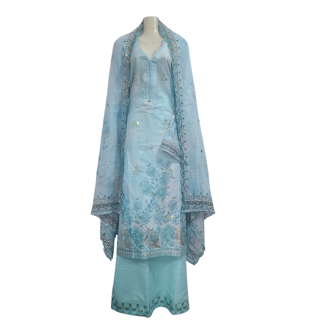 Ice Blue Organdy Sequence Three Piece