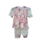 Kids pink and purple floral organza 2-piece dress with pearl neck and lace sleeves - Rupkar Brand