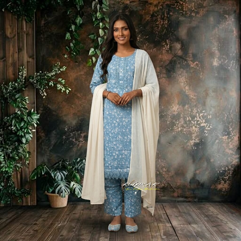 Buy Sky Blue Linen 2Piece/Co-Ords Set with White Sequin & Lace Work in Online BD | Rupkar