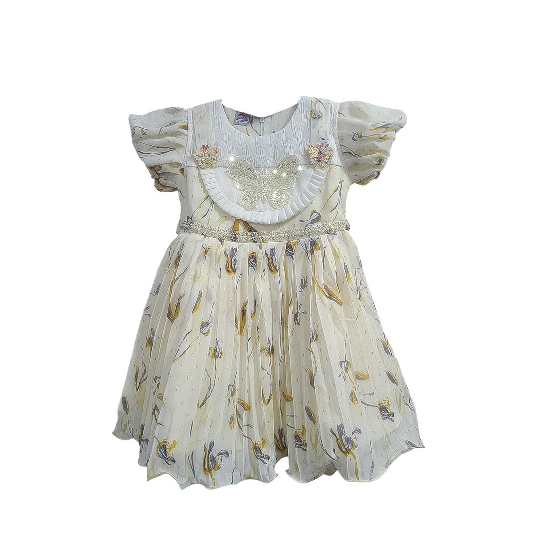 Rupkar Girls' Buy Premium Organza Floral Butterfly Frock in Online BD | Yellow & Purple Floral