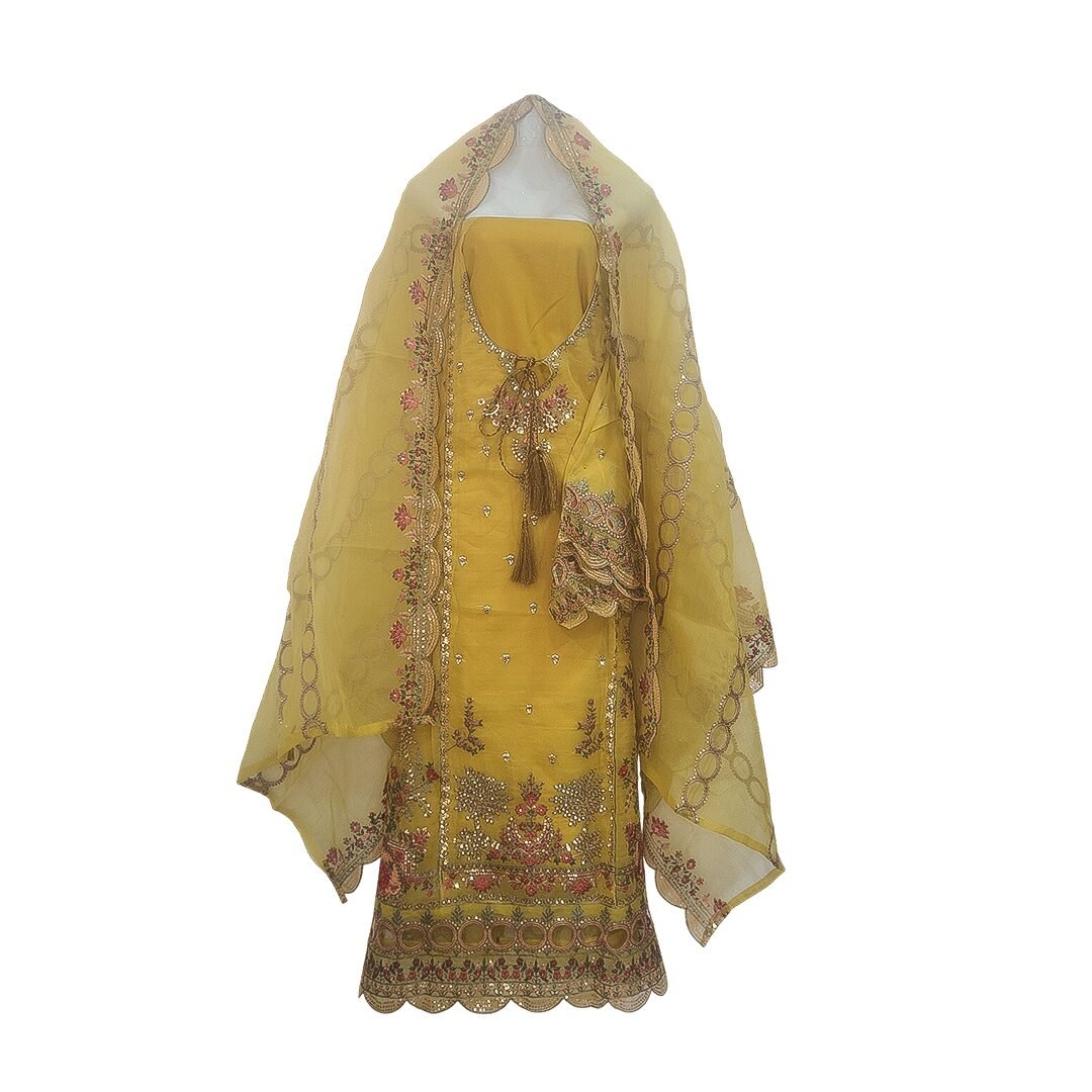Buy Golden Mustard Georgette Elegance Three Piece