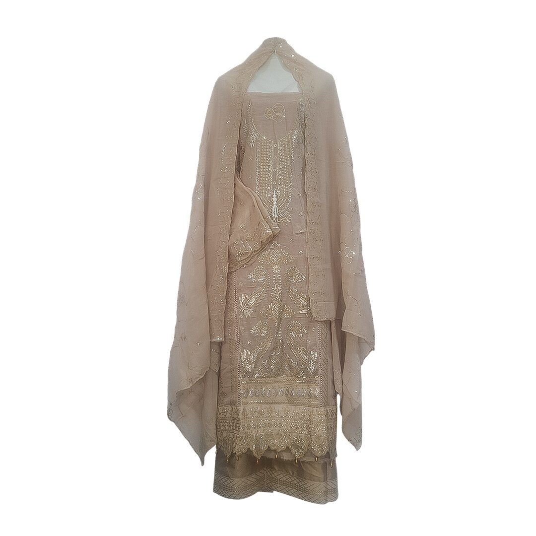 Exclusive Party Wear Embroidered Skin Color Georgette Three-Piece Set